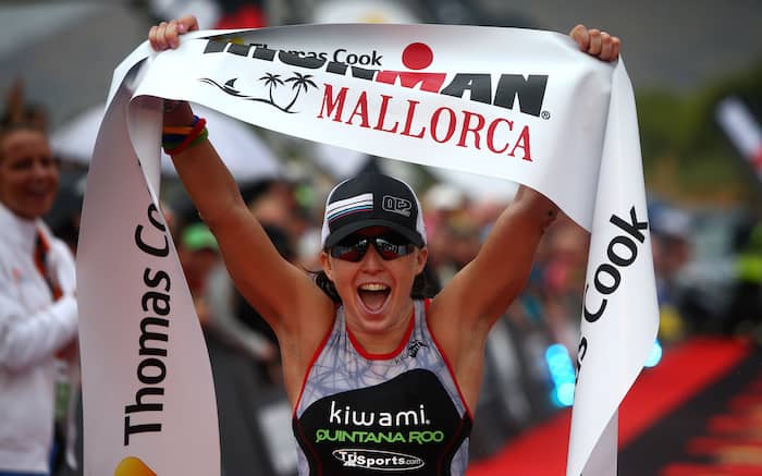 Jocelyn McCauley winning IRONMAN Mallorca 2017 (Photo by Charlie Crowhurst/Getty Images for Ironman).