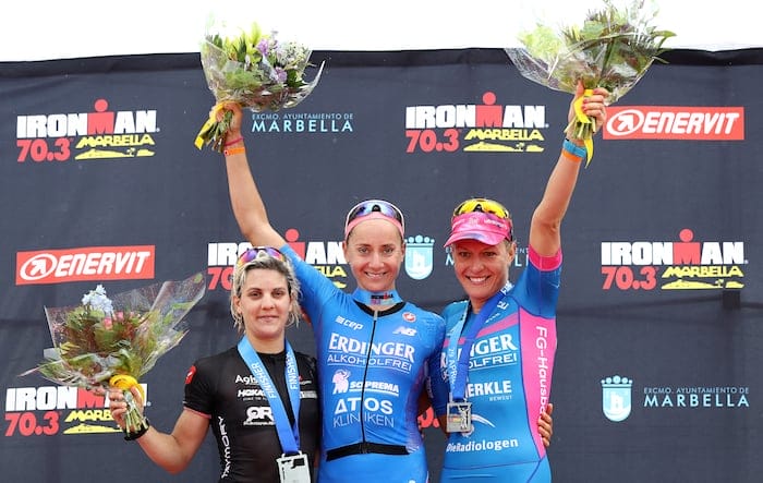 MARBELLA, SPAIN - APRIL 29: Laura Philipp of Germany crosses the line to win IRONMAN 70.3 Marbella on April 29, 2018 in Marbella, Spain. (Photo by Bryn Lennon/Getty Images for Ironman)