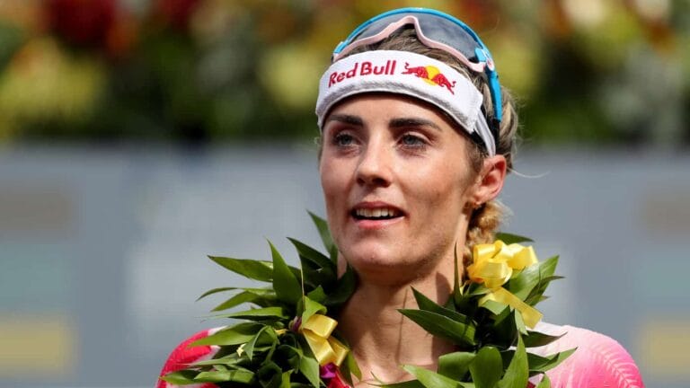 KAILUA KONA, HAWAII - OCTOBER 12: Lucy Charles-Barclay of Great Britain celebrates after finishing second in the Ironman World Championships on October 12, 2019 in Kailua Kona, Hawaii. (Photo by Tom Pennington/Getty Images for IRONMAN)