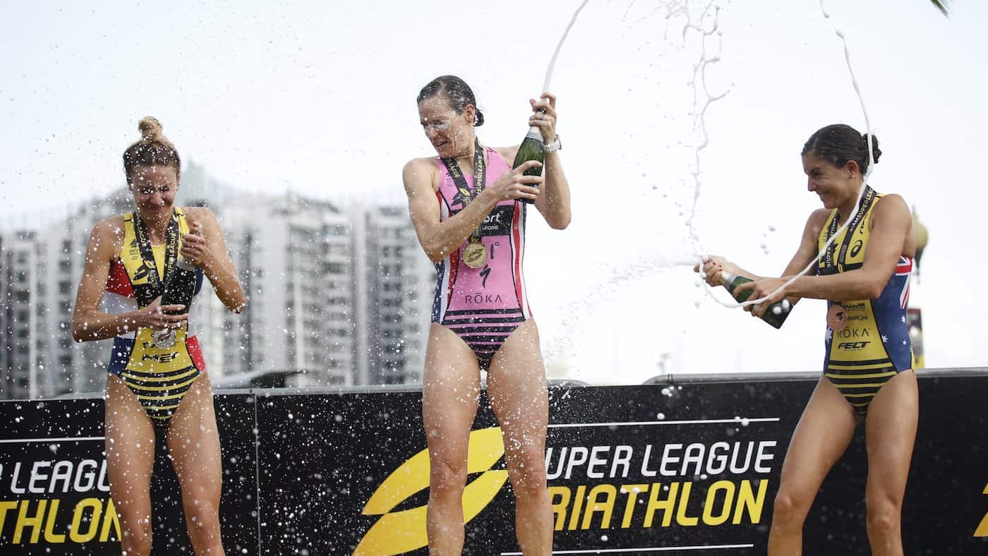 SLT Singapore 2019 - Day One Eliminator Women podium: Katie Zaferes, Cassandra Beaugrand, Ashleigh Gentle