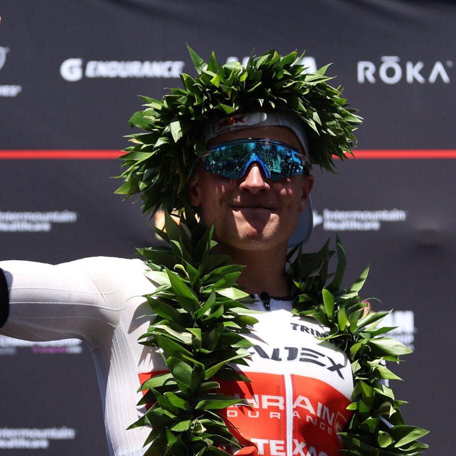 ST GEORGE, UTAH - MAY 07: Kristian Blummenfelt of Norway celebrates after winning the 2021 IRONMAN World Championship on May 07, 2022 in St George, Utah. (Photo by Tom Pennington/Getty Images for IRONMAN)