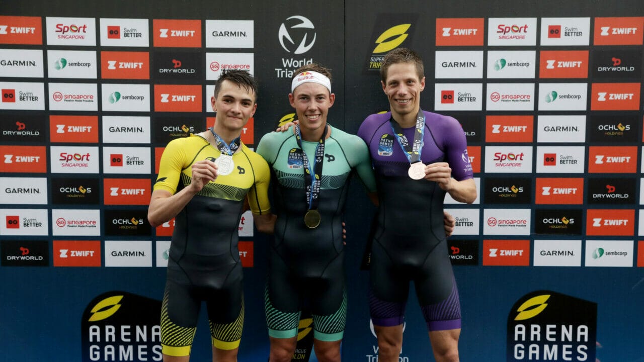Arena Games Triathlon Series Singapore men Overall race podium