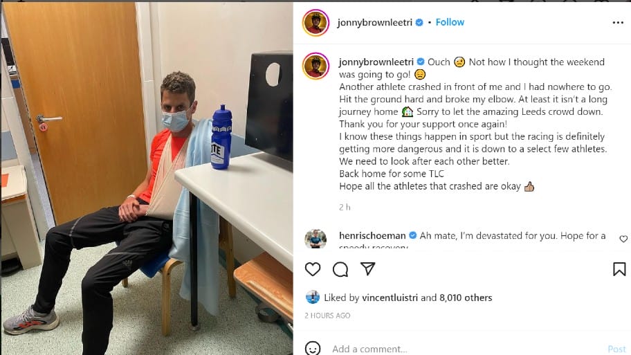 Jonny Brownlee broken elbow WTCS Leeds