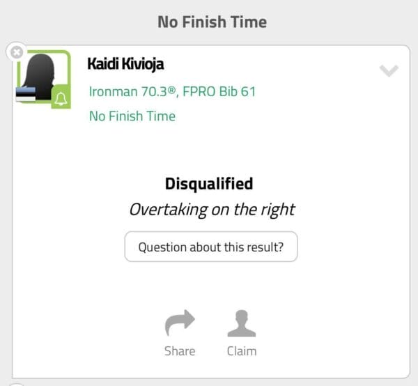 Kaidi Kivioja DQ IRONMAN 70.3 Dresden