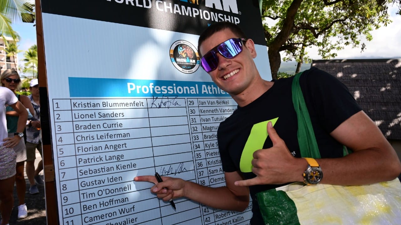 Gustav Iden Kona athlete sign in 2022 photo credit Donald Miralle for IRONMAN
