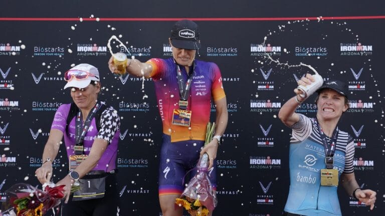 Sarah True Skye Moench Danielle Lewis IRONMAN Arizona 2022 [Photo credit Patrick McDermott Getty Images for IRONMAN]