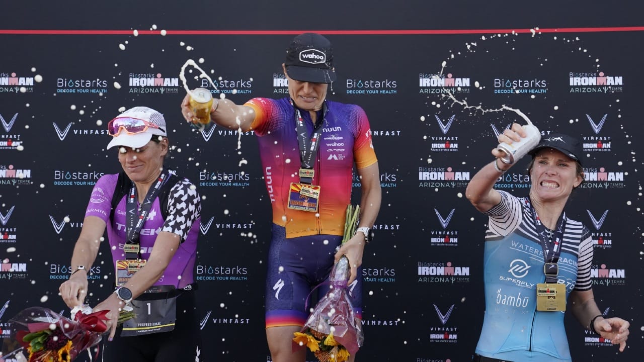 Sarah True Skye Moench Danielle Lewis IRONMAN Arizona 2022 [Photo credit Patrick McDermott Getty Images for IRONMAN]