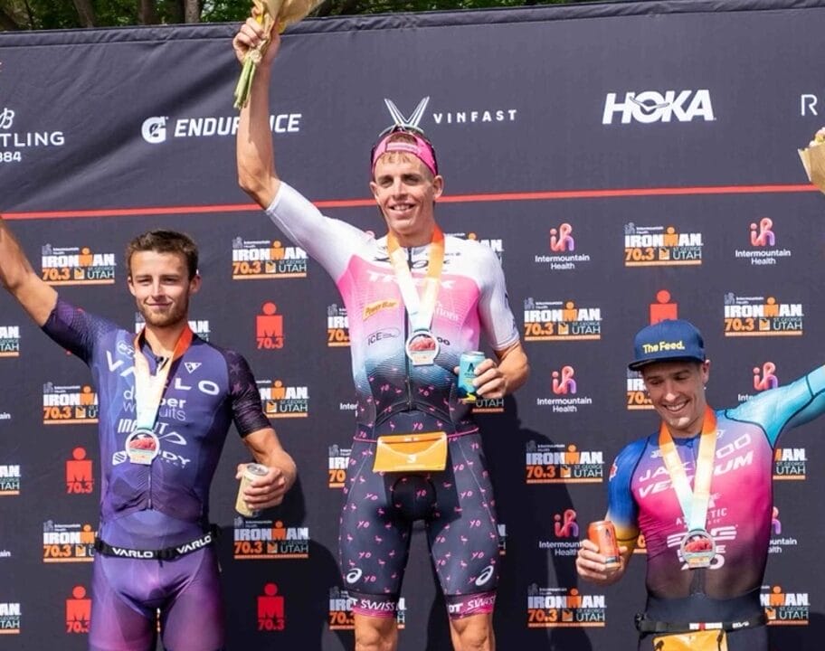 Long Foley Laundry podium IRONMAN 70.3 St George 2023 [Photo credit: Jacob Kupferman / Getty Images for IRONMAN]