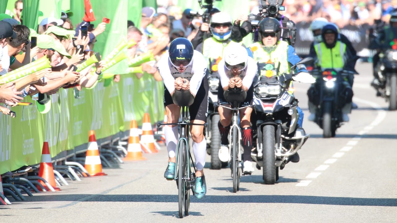 Magnus Ditlev and Sam Laidlow head up the Solarer Berg at Challenge Roth 2023