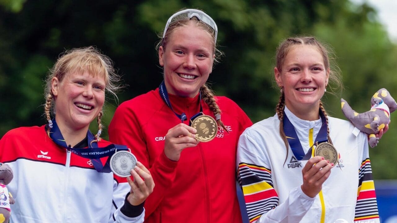European Games 2023 podium women - Solveig Lovseth, Julia Hauser, Jolien Vermeylen