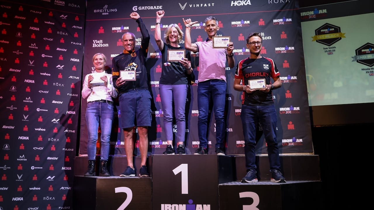 IRONMAN UK 2023 podium images - Huw Fairclough for IRONMAN