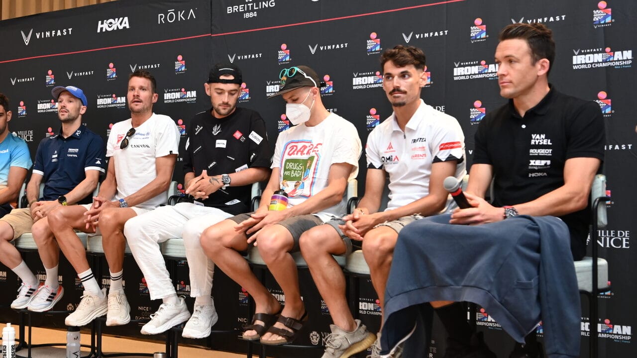 The press conference at the IRONMAN World Championships in Nice.