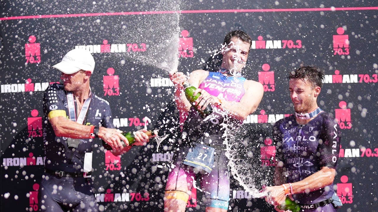 Lionel Sanders Jackson Laundry Trevor Foley podium celebrations Michigan photo credit IRONMAN
