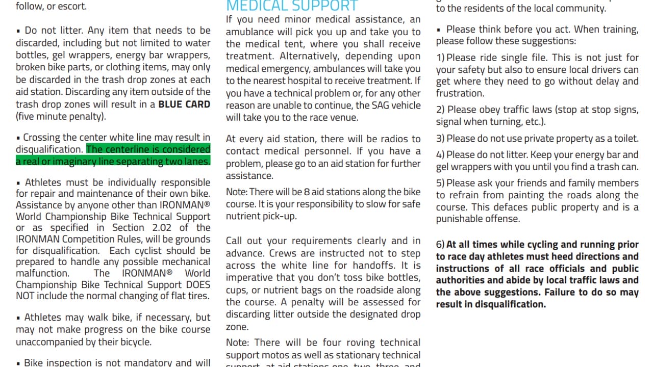 centre line ruling is highlighted in ironman nice athlete guide