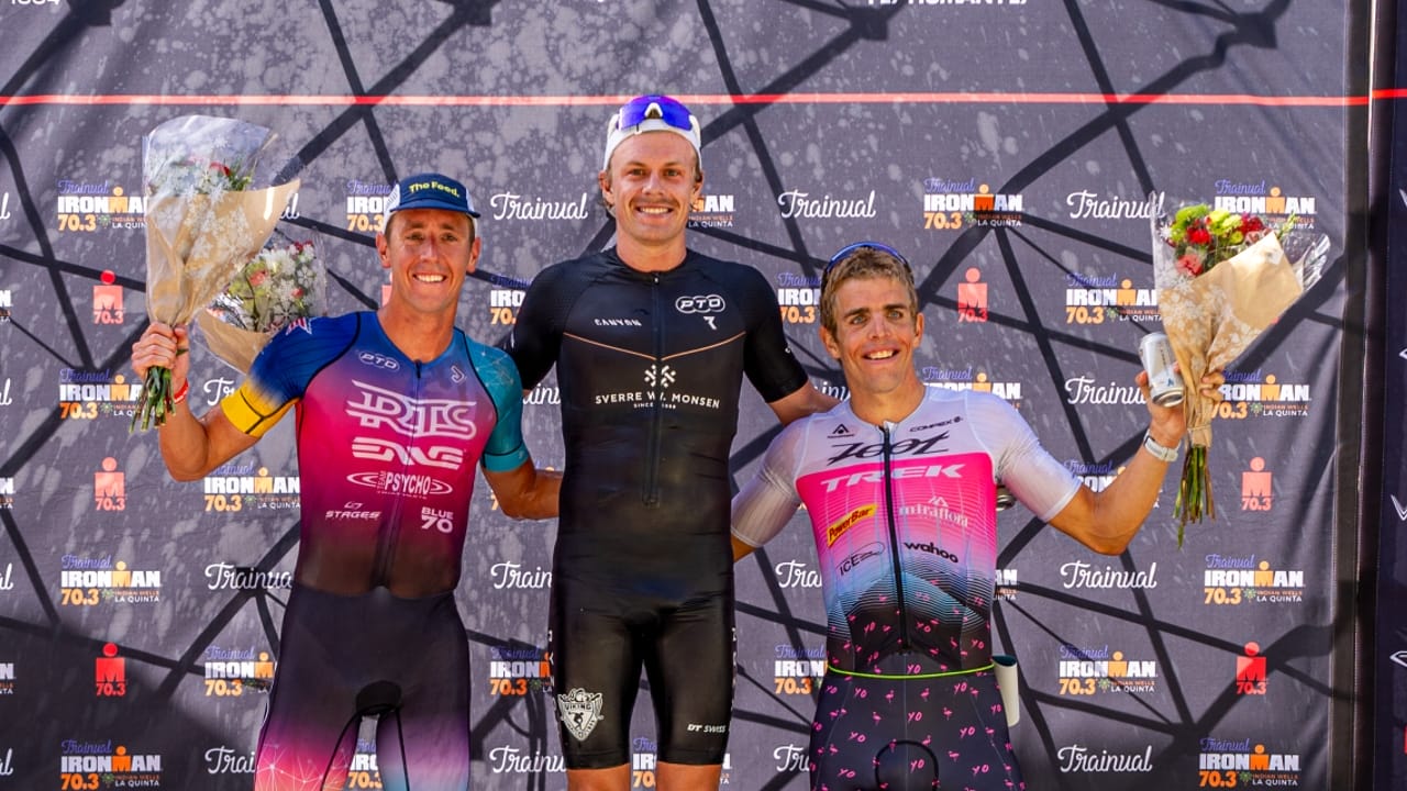 Marc Dubrick Casper Stornes Sam Long Indian Wells 2023 podium photo credit IRONMAN