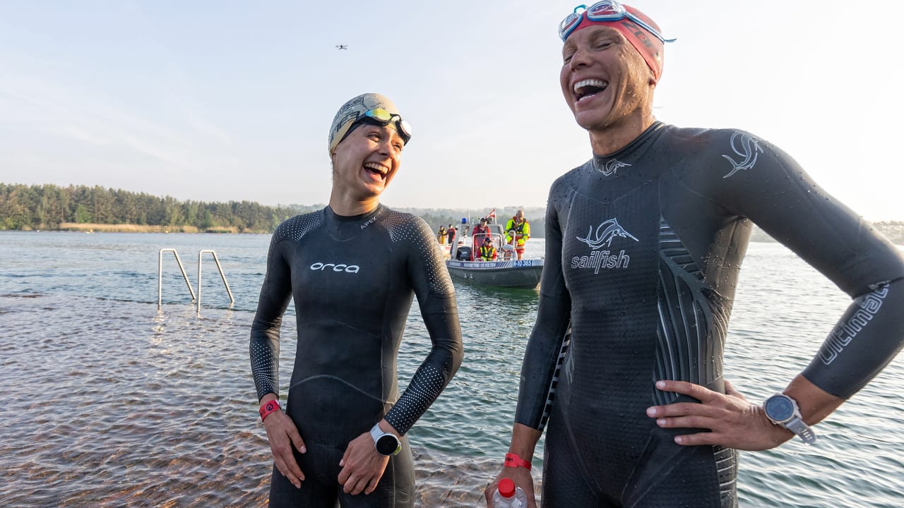 Triathletes at the start of Challenge St Polten swim