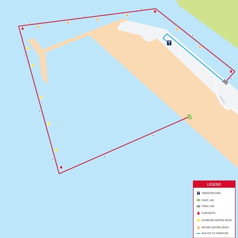 IRONMAN 70.3 Oceanside swim course for the 2024 edition.