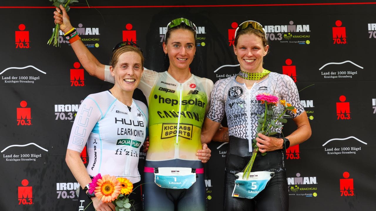 IRONMAN 70.3 Kraichgau 2024 - Women Pro podium, Laura Philipp, Jess Learmonth, Laura Jansen