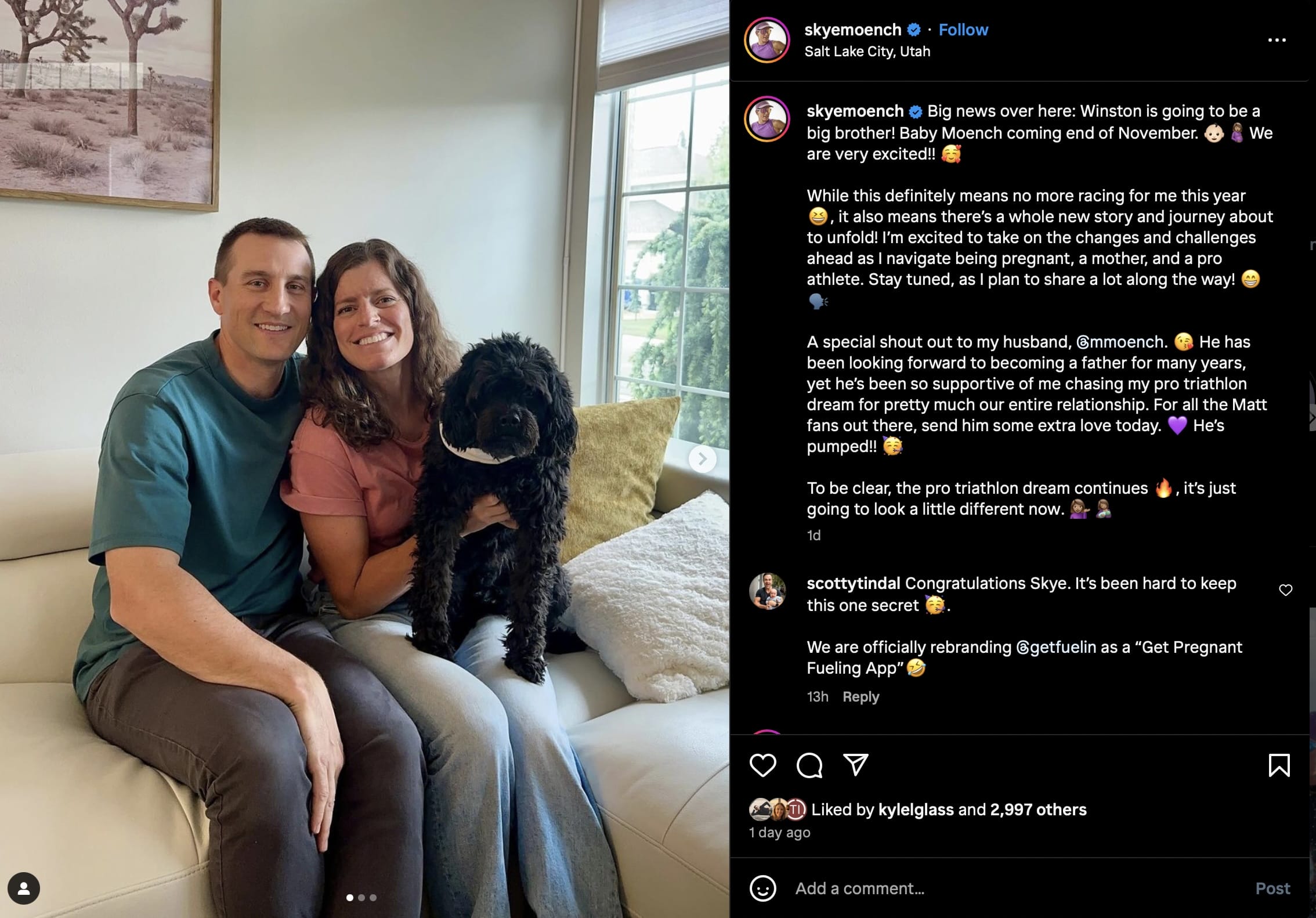 PTO World #15 Skye Moench announced that she is expecting a baby on social media.