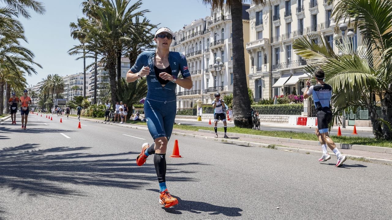 Lucy Charles-Barclay on the run at IRONMAN France 2024