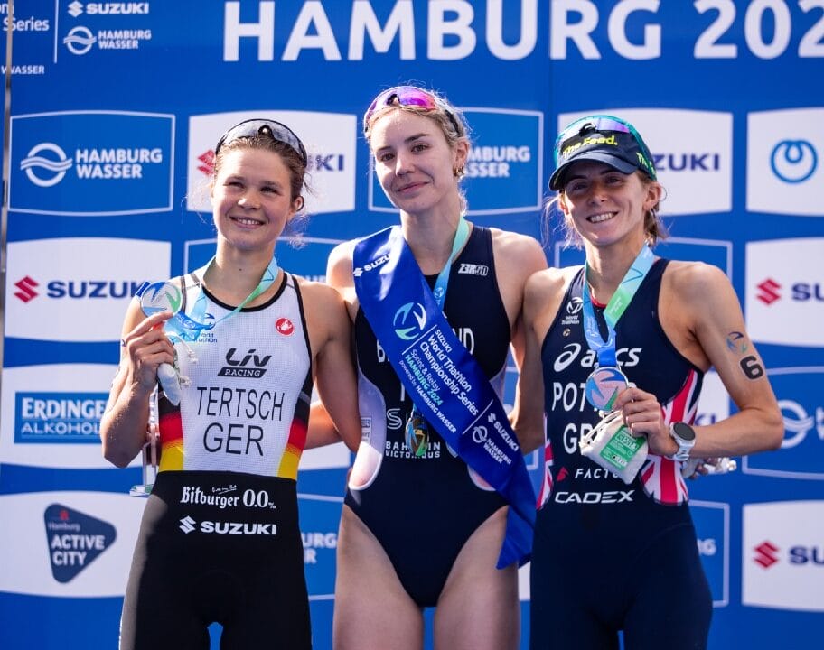 Lisa Tertsch Cassandre Beaugrand Beth Potter Hamburg WTCS 2024 Photo credit: Tommy Zaferes / World Triathlon