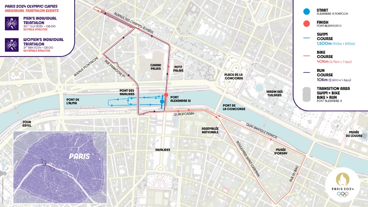 Paris Olympics Triathlon course map Credit: World Triathlon