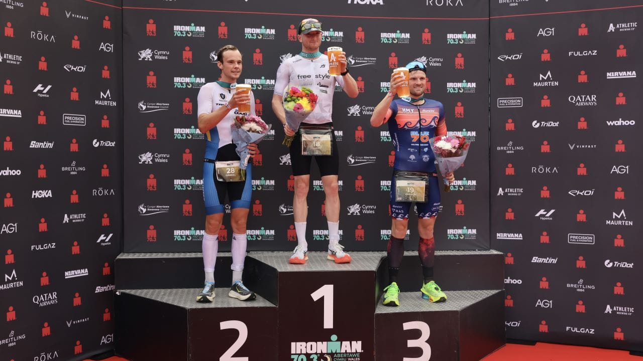 IRONMAN 70.3 Swansea Pro Men podium