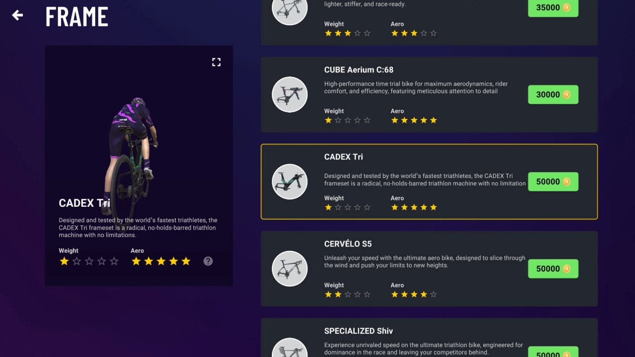 ROUVY bike selection