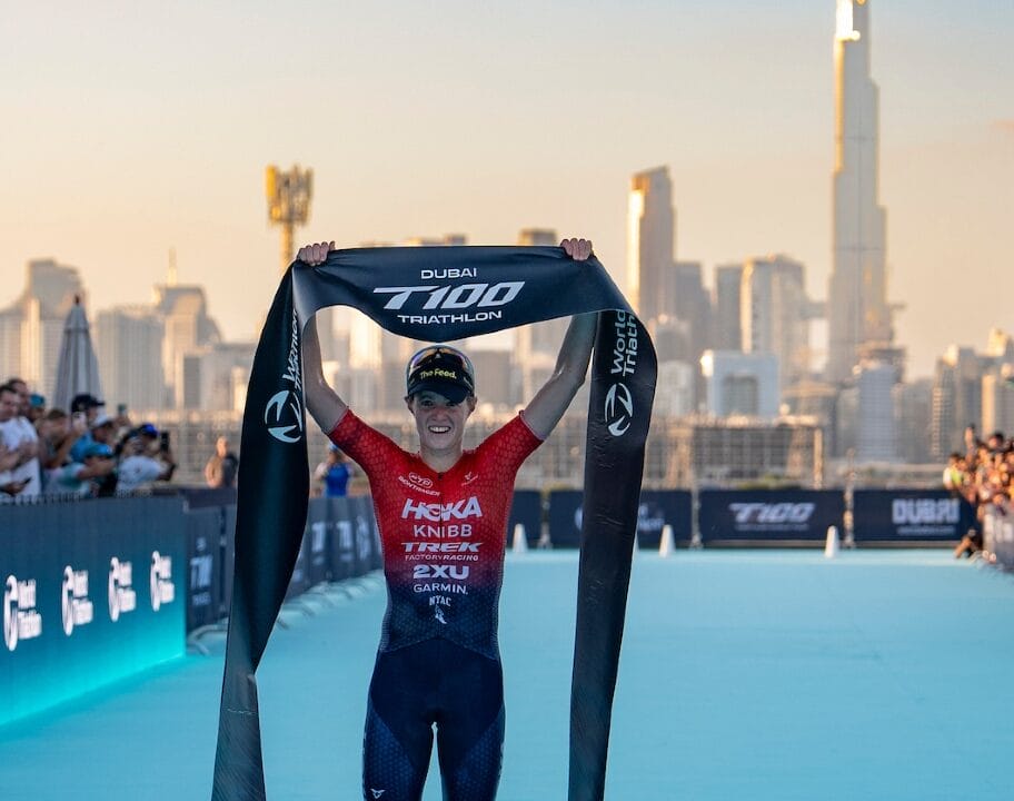 Taylor Knibb finish line T100 Dubai 2024 photo credit T100