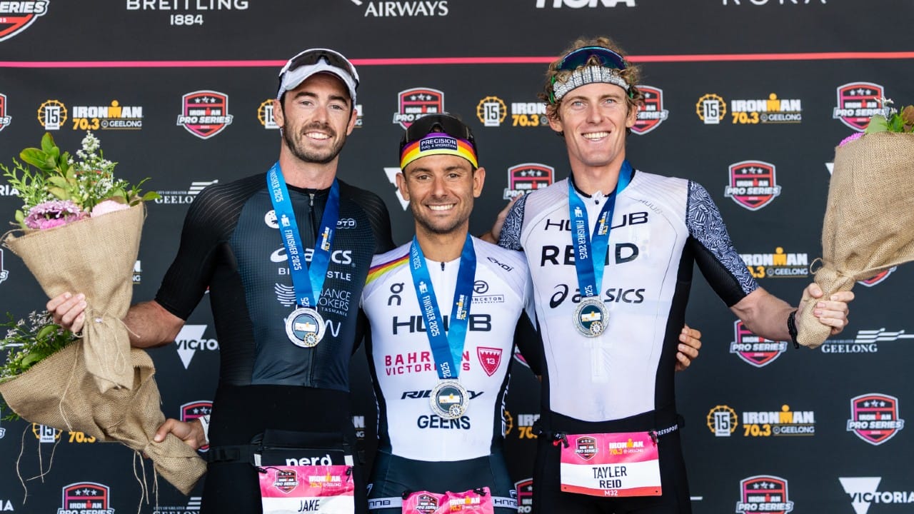 Jelle Geens Tayler Reid Jake Birtwhistle Geelong 2025 photo credit IRONMAN