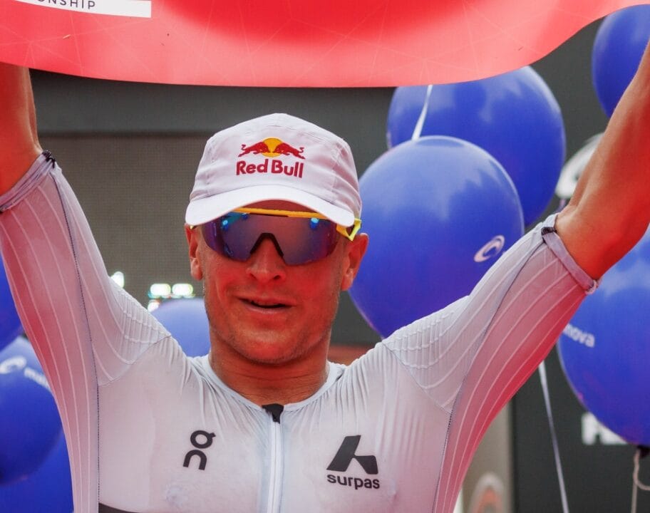 Kristian Blummenfelt IRONMAN Frankfurt celebration 2024 Photo credit: Jan Hetfleisch/Getty Images for IRONMAN