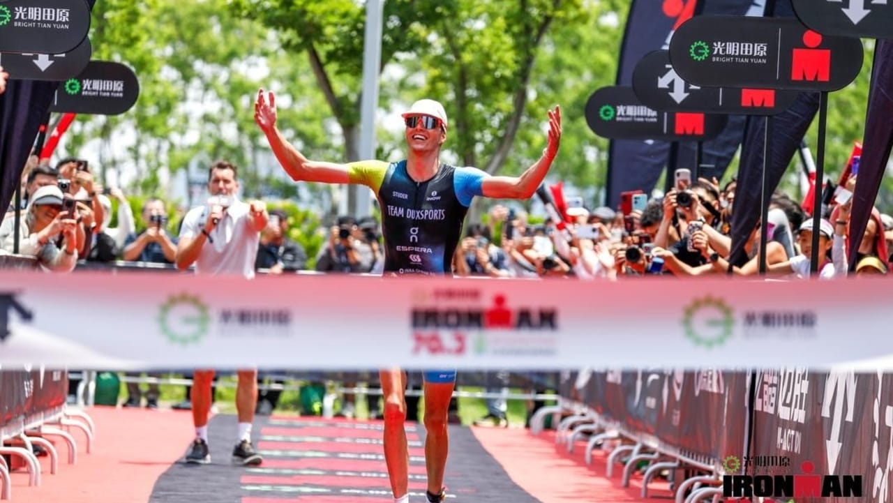 Max Studer on his way to victory at IRONMAN 70.3 Shanghai Chongming