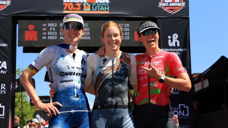 women podium st george 2025 findlay hering lewis photo credit Getty Images for Ironman