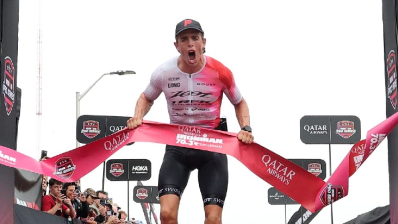 Sam Long IRONMAN 70.3 Eagleman 2025 Finish Line