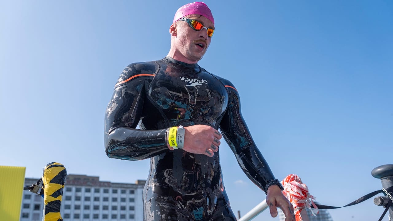 Adam Peaty swim exit T100 London 2025 