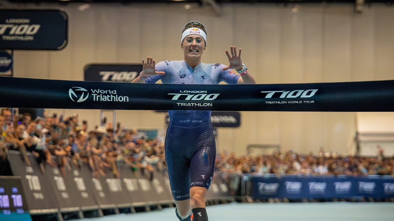 Lucy Charles Barclay finish line T100 London 2025