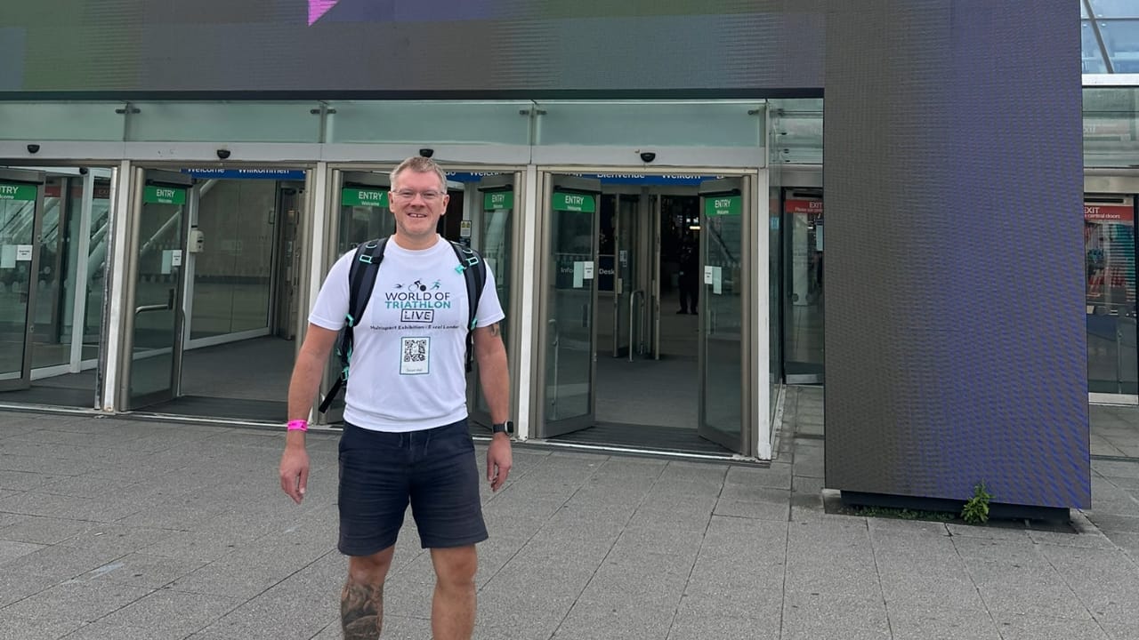 World of Triathlon LIVE founder Stuart Walker outside London Excel where the first edition of the show will be held in March 2026.