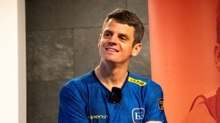 Jonny Brownlee smiles Jersey Supertri activation