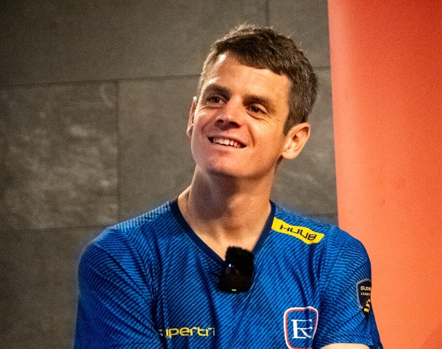 Jonny Brownlee smiles Jersey Supertri activation