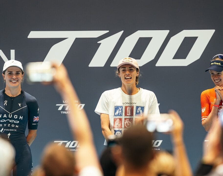Kate Waugh Lucy Charles Barclay Taylor Knibb on London T100 podium 2025