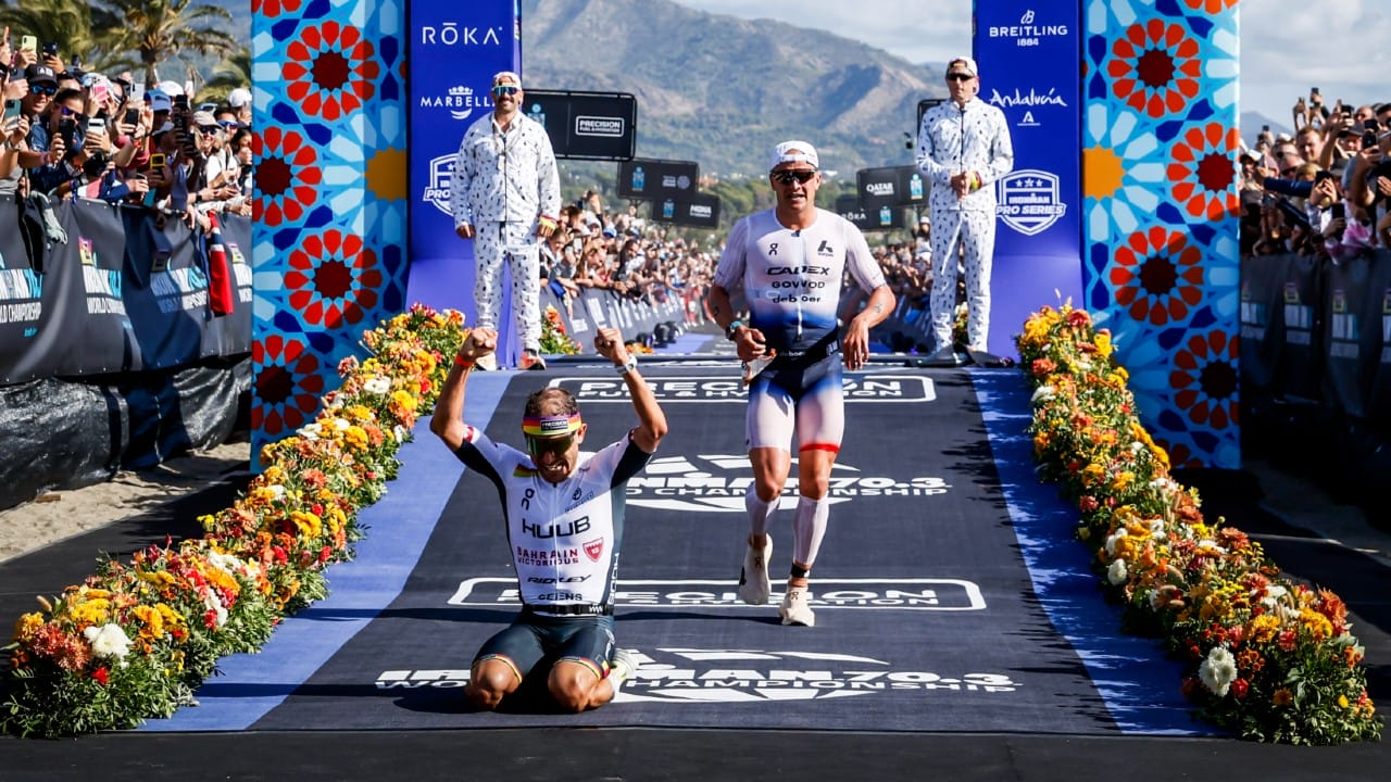 Geens Blummenfelt finish line 70.3 World Championship 2025 Marbella